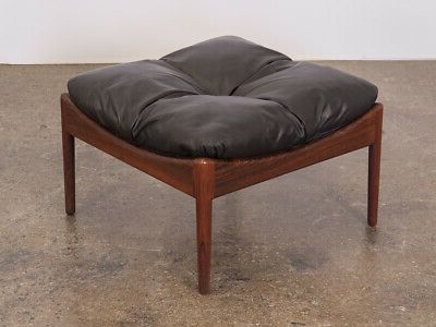 Kristian Vedel Tufted Modus Rosewood Black Leather Ottoman Footstool | Ebay With Regard To Black Leather And Bronze Steel Tufted Ottomans (View 11 of 20)