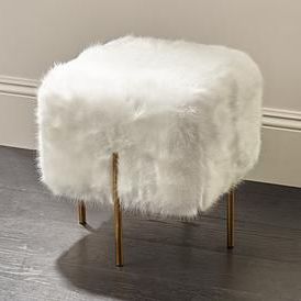 Kube Faux Fur White Square Ottoman With Gold Legs | Square Pouf Ottoman Within Charcoal Brown Faux Fur Square Ottomans (View 11 of 20)