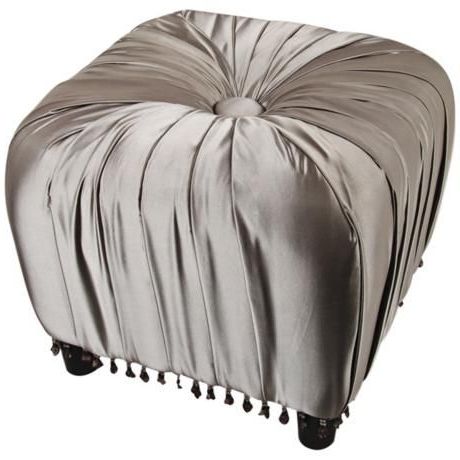 La Rosa Gray Poly Silk Tufted Ottoman – #6w633 | Lamps Plus | Tufted Inside Glam Light Pink Velvet Tufted Ottomans (View 4 of 20)