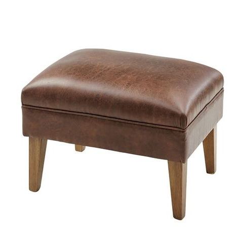 Laila Faux Leather Brown Ottoman | Brown Ottoman, Foot Rest Ottoman Within Brown Faux Leather Tufted Round Wood Ottomans (View 7 of 20)