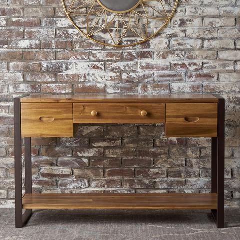 Laila Industrial Natural Stained Acacia Wood Console Table | Natural Intended For Natural Mango Wood Console Tables (View 12 of 20)