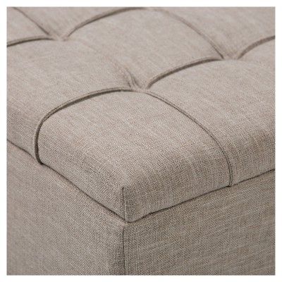 Lancaster 3pc Storage Ottoman Natural Linen Look Fabric – Wyndenhall Throughout Natural Beige And White Cylinder Pouf Ottomans (View 9 of 20)