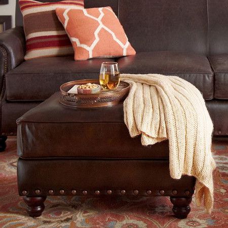 Landry Leather Ottoman | Leather Ottoman, Traditional Living Room Pertaining To Traditional Hand Woven Pouf Ottomans (View 6 of 20)