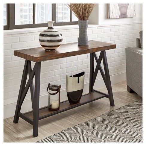 Lanshire Rustic Industrial Metal & Wood Entry Console Table – Inspire Q With Wood Veneer Console Tables (View 4 of 20)