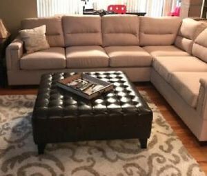 Large Bonded Faux Leather Ottoman Coffee Table Tufted Square Brown Within Tufted Ottoman Console Tables (View 14 of 20)