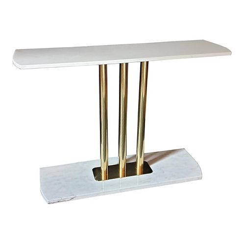Large Carrara Marble And Brass Mid Century Modern Console Table, Italy Throughout Mirrored Modern Console Tables (View 12 of 20)