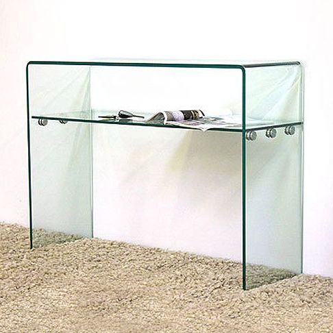 Large Curved Shelf Glass Console Table (w:100cm X D:33cm X H:75cm) – In With Regard To Glass And Pewter Oval Console Tables (View 18 of 20)