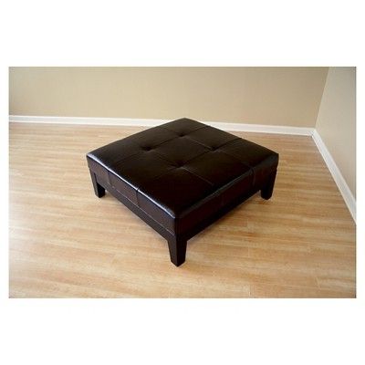 Large Full Leather Square Cocktail Ottoman Dark Brown – Baxton Studio Pertaining To Brown Leather Square Pouf Ottomans (View 9 of 20)