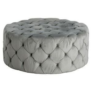 Large Luxury Grey Velvet Upholstered Furniture Seat Round Ottoman Foot Inside Gray Wool Pouf Ottomans (View 12 of 20)