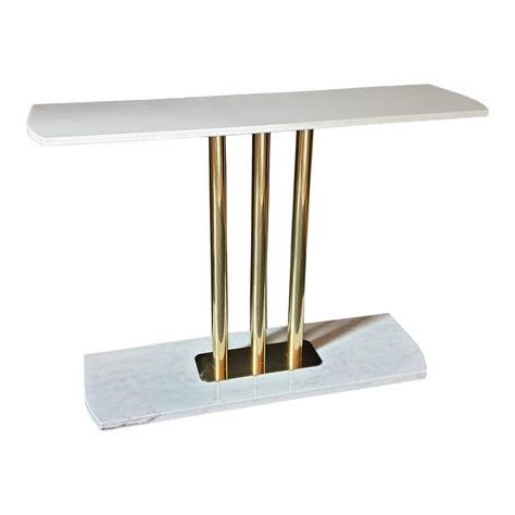 Large Mid Century Modern White & Gray Carrara Marble & Brass Console In White Marble Console Tables (View 13 of 20)