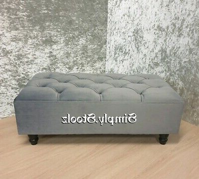 Large Ottoman Chesterfield Footstool/coffee Table Charcoal Plush Velvet Intended For Charcoal And White Wool Pouf Ottomans (Gallery 19 of 20)