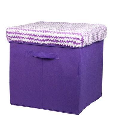 Large Purple Fuzzy Stripe Folding Storage Ottoman | Zulily | Folding Intended For Gray Stripes Cylinder Pouf Ottomans (View 15 of 20)