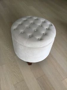 Large Round Velvet Ottoman Storage Design Cream Ivory Beige Tufted Within Cream Wool Felted Pouf Ottomans (View 15 of 20)