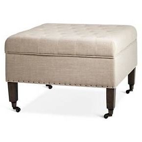 Large Tufted Ottoman With Casters (cream) – The Industrial Shop In Cream Fabric Tufted Oval Ottomans (View 2 of 20)