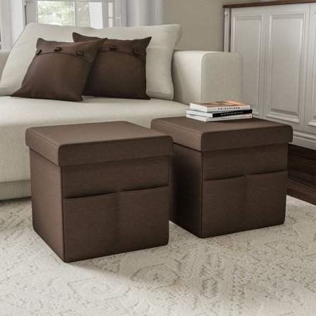 Lavish Home Foldable Storage Cube Ottoman With Pockets (pair, Linen Throughout Lavender Fabric Storage Ottomans (View 9 of 20)