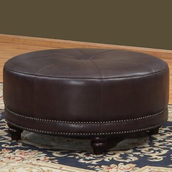 Lazzaro Leather Cindy Round Leather Ottoman & Reviews | Wayfair Throughout Brown And Ivory Leather Hide Round Ottomans (View 3 of 20)