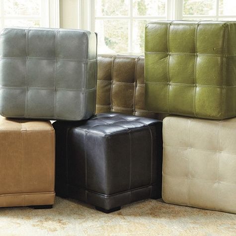 Leather Cube Ottoman | Ballard Designs | Cube Ottoman, Ottoman Throughout Beige Solid Cuboid Pouf Ottomans (View 9 of 20)
