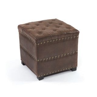 Leather Nailhead Tufted Ottoman | Tufted Leather Ottoman, Brown Leather For Brown Faux Leather Tufted Round Wood Ottomans (View 12 of 20)
