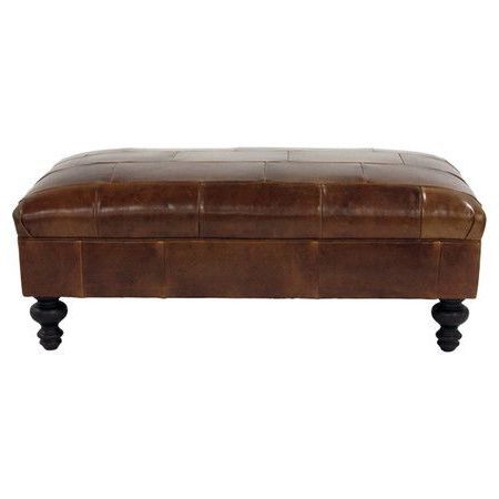 Leather Ottoman In Chestnut With Spooled Feet (View 12 of 20)