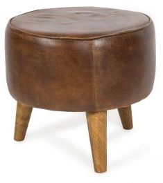 Leather Round Footed Ottoman Stool | Hgliving Intended For Brown Leather Round Pouf Ottomans (View 8 of 20)