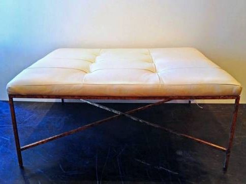 Leather Tufted Top And Metal Base Ottoman | Nyc Furniture, Metal Base With White Leather And Bronze Steel Tufted Square Ottomans (View 4 of 20)