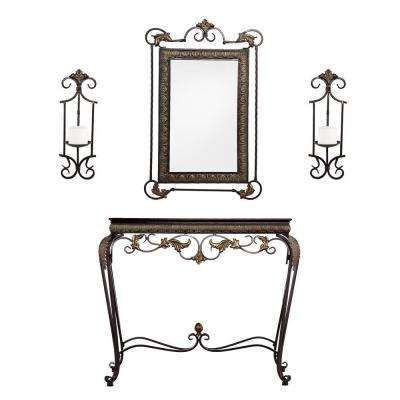 Leland Aged Bronze And Antique Walnut Console Table With Mirror And Intended For Antique Mirror Console Tables (View 1 of 20)