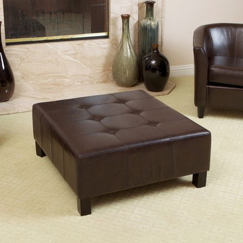 Lexington Chocolate Brown Tufted Leather Ottoman | Tufted Leather In Tufted Ottoman Console Tables (View 4 of 20)