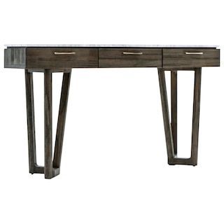 Lh Imports Aura Console Table In Grey Mix Distressed And White Marble In White Marble Console Tables (View 14 of 20)