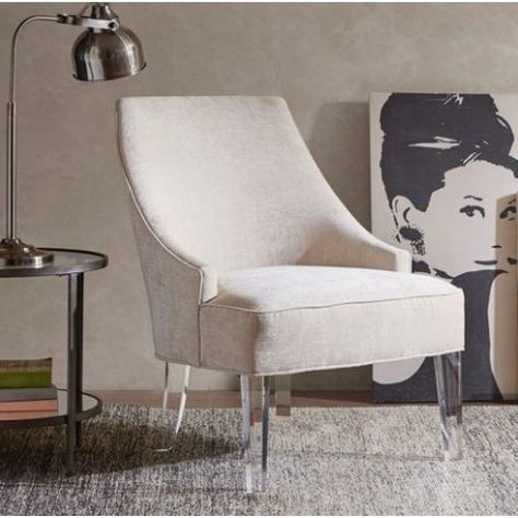 Light Grey Fabric Acrylic Leg Accent Chair | Accent Chairs, Living Room Throughout Smoke Gray Wood Accent Stools (View 12 of 20)