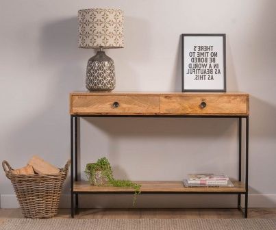 Light Mango Wood & Metal Contemporary Console Table | Casa Bella Intended For Square Modern Console Tables (View 7 of 20)
