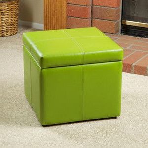 Lime Green Patent Leather Ottoman Cube | Green Leather Storage Ottoman For Green Pouf Ottomans (Gallery 20 of 20)