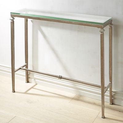 Lincoln Glass Top Brushed Silver Console Table | Console Table, Silver Intended For Silver Console Tables (View 11 of 20)