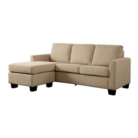 Linen Like Fabric Corner Sleeper Sofa With L Shaped Design, Beige Intended For Ecru And Otter Console Tables (View 9 of 20)