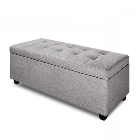 Linen Ottoman With Storage – Light Grey (with Images) | Linen Storage Within Beige And Light Gray Fabric Pouf Ottomans (View 11 of 20)