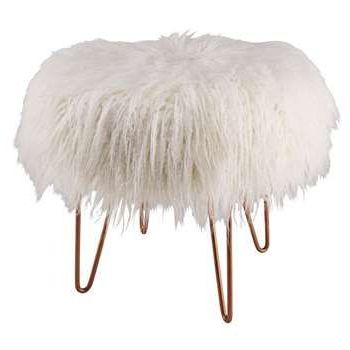 Loen Copper Metal And White Faux Fur Stool (h40 X W45 X D45cm) (with For White Faux Fur And Gold Metal Ottomans (Gallery 19 of 20)