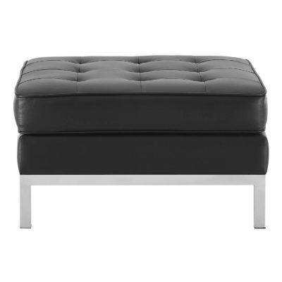 Loft Tufted Upholstered Faux Leather Ottoman In Silver Black – Hyme With Black Faux Leather Ottomans With Pull Tab (View 3 of 20)