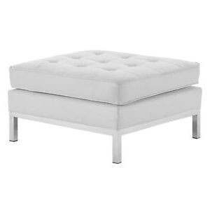 Loft Tufted Upholstered Faux Leather Ottoman In Silver White For Black Faux Leather Column Tufted Ottomans (View 13 of 20)