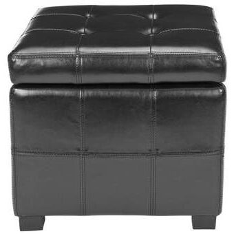 Lorilee 20" Genuine Leather Tufted Rectangle Standard Ottoman In 2020 For Black Leather Ottomans (View 14 of 20)