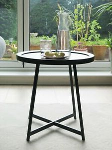 Louisa Wooden Tray/round Side End Table Oak Veneer In Black Finish Throughout Metal Legs And Oak Top Round Console Tables (View 10 of 20)