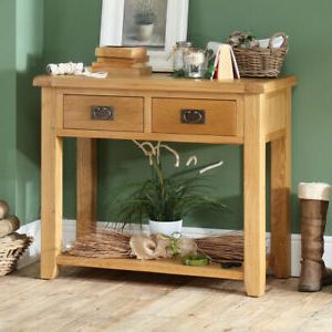 Ludlow Rustic Oak 2 Drawer Hall Console Table – Living Room – Hr18 | Ebay Inside Rustic Oak And Black Console Tables (View 10 of 20)