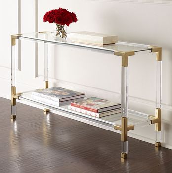 Luxury Accent Clear Acrylic Gold Brass Console Table Metal Leg Glass Pertaining To Clear Glass Top Console Tables (View 10 of 20)