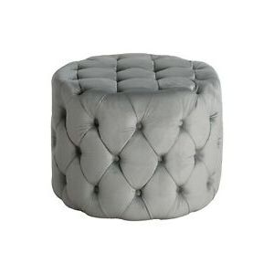 Luxury Grey Velvet Fabric Upholstered Furniture Seat Round Ottoman Foot For Round Gray Faux Leather Ottomans With Pull Tab (Gallery 19 of 20)