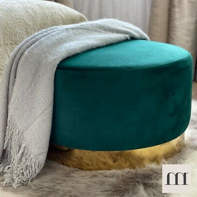 Luxury Large 65cm Velvet Smooth Ottoman Pouffe Stool Dark Green Gold For Green Fabric Oversized Pouf Ottomans (View 9 of 20)