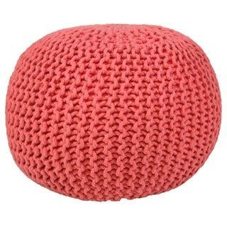 Lychee Knitted Cotton Round Pouf Ottoman (maroon), Red | Pouf Ottoman Pertaining To Navy Cotton Woven Pouf Ottomans (View 13 of 20)