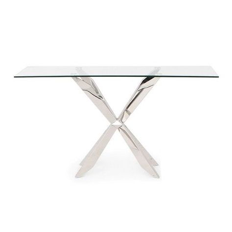 Lyon Glass Console Table In Clear With Stainless Steel Base | Console Pertaining To Geometric Glass Modern Console Tables (View 16 of 20)