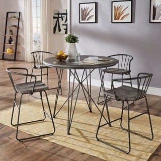 Mabel 42 Inch Round Iron And Grey Finish Counter Height Table Or Dining Regarding Modern Oak And Iron Round Ottomans (View 12 of 20)