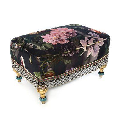 Mackenzie Childs Moonlight 30" Wide Velvet Rectangle Floral Cocktail With Fresh Floral Velvet Pouf Ottomans (View 1 of 20)