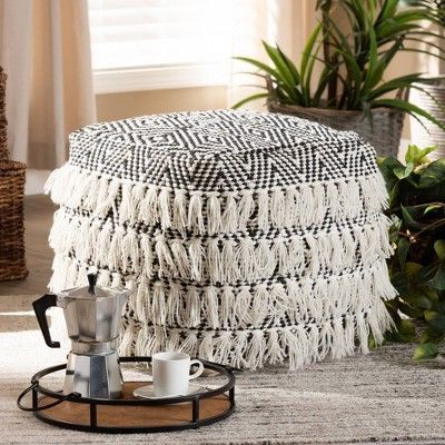 Macrame Wall Hanging Discover Alian Handwoven Wool Tassel Pouf Ottoman With White Ivory Wool Pouf Ottomans (View 2 of 20)