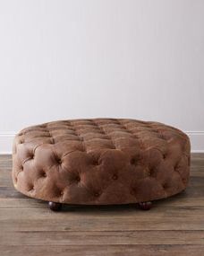 Maddie Round Leather Ottoman Inside Brown Leather Hide Round Ottomans (View 14 of 20)