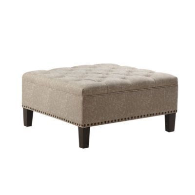 Madison Park Alice Tufted Square Cocktail Ottoman | Beige Ottoman Regarding Brown Leather Square Pouf Ottomans (View 14 of 20)